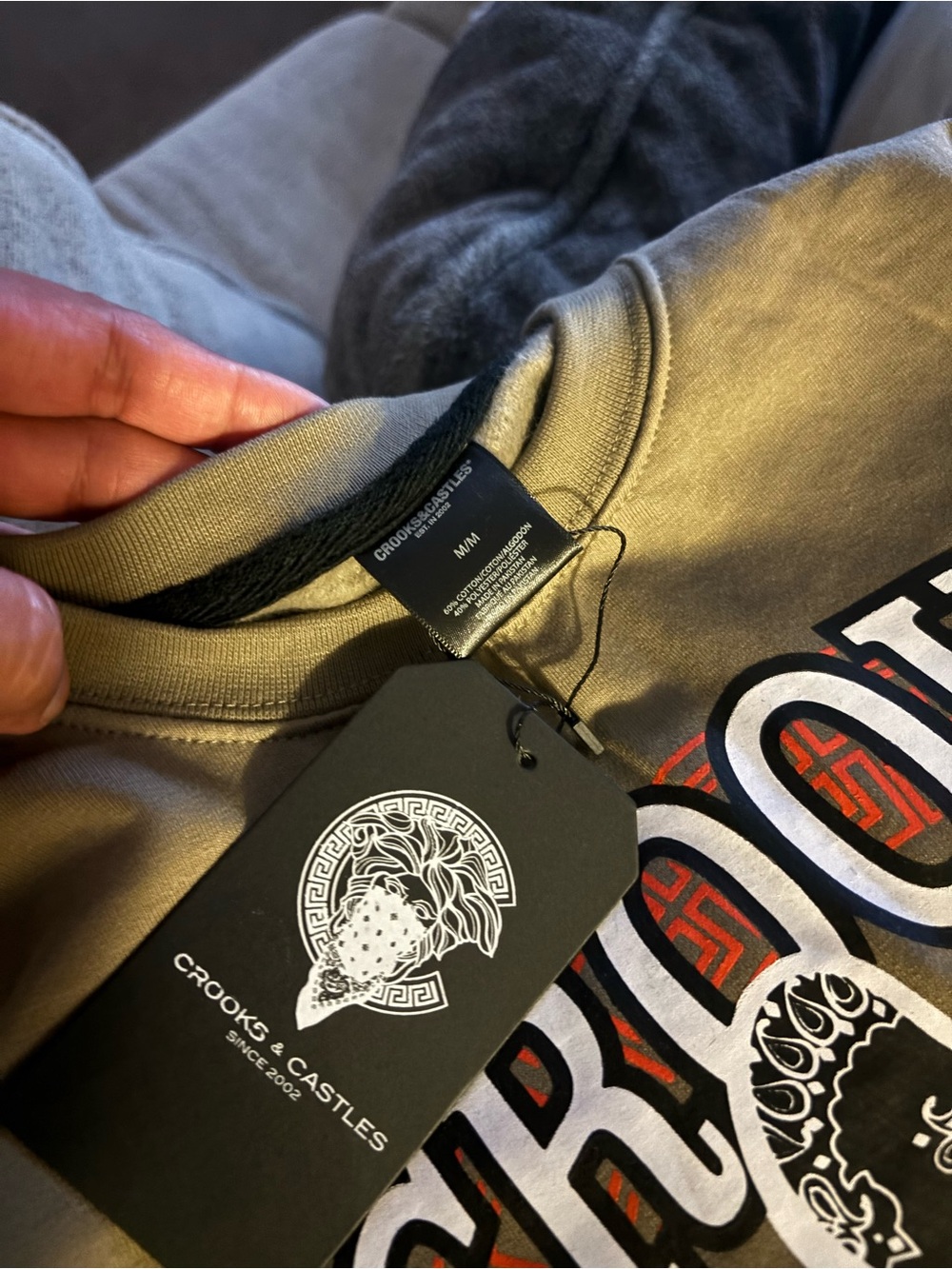 Crooks & Castles Olive, Black & Red Logo Crewneck